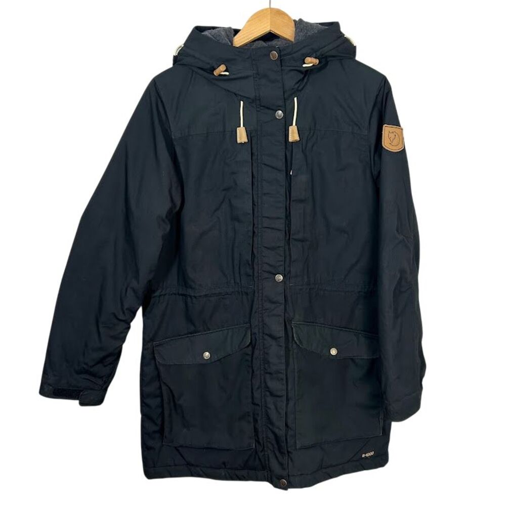 Fjallraven Singi Wool Padded Parka Jacket Womens L Black Hooded Full Zip 89859